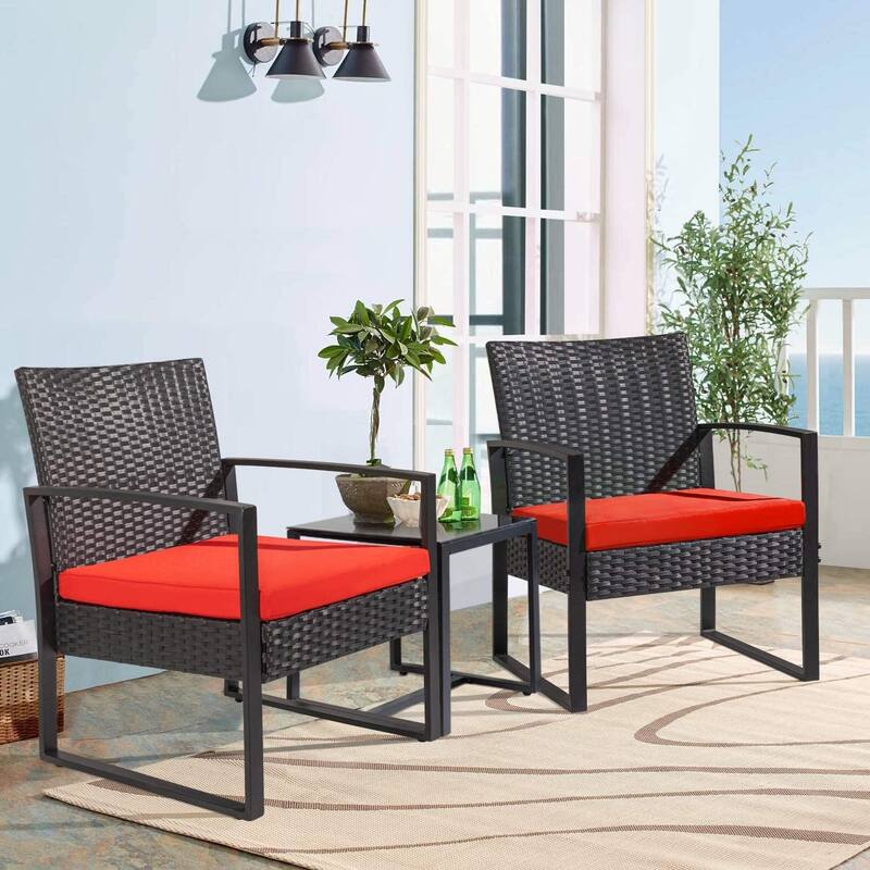 Furniwell 3 Pieces Patio Conversation Set Chairs with Coffee Table - Red