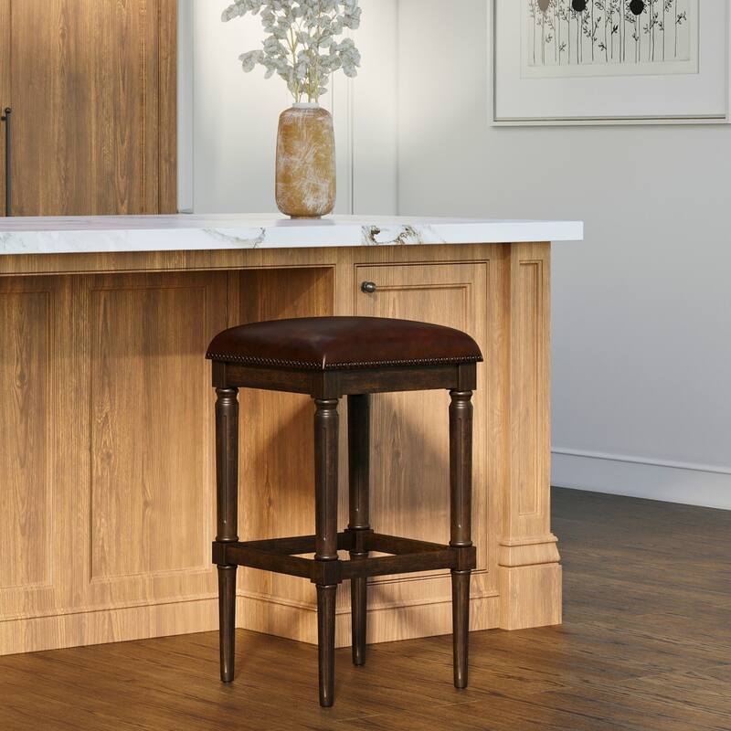 Manchester Solid Wood Square Upholstered Seat Bar Stool - Distressed Walnut - Bar Height