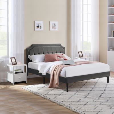 VECELO 3-Pieces Modern Upholstered Bed with Height Adjustable Headboard and Nightstands Sets