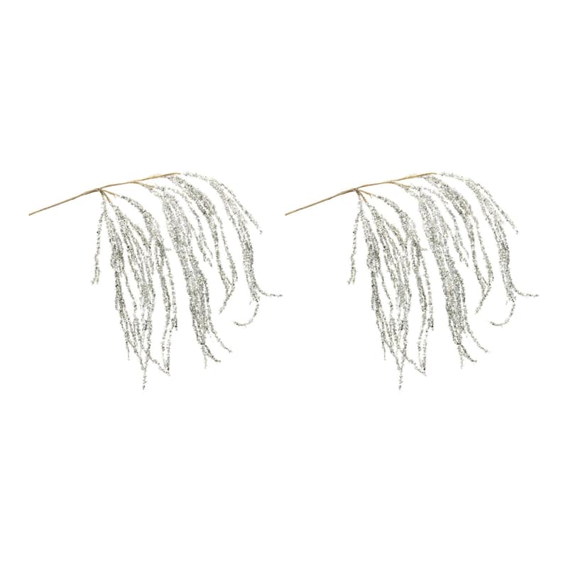 Set of 2 Silver Hanging Tinsel Artificial Christmas Branches 28"