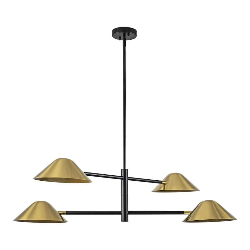 4-Light Modern Industrial Linear Sputnik Gold Chandelier for Dining Room/Living Room