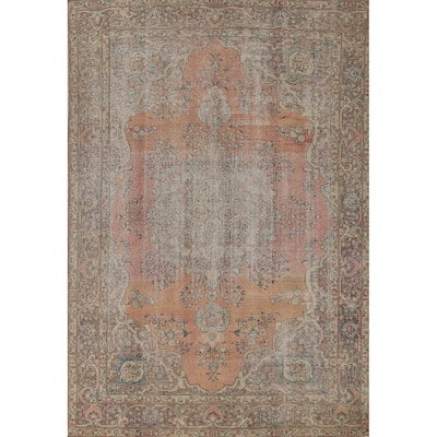 Orange Tabriz Persian Vintage Area Rug Handmade Wool Carpet - 7'9"x 11'0"