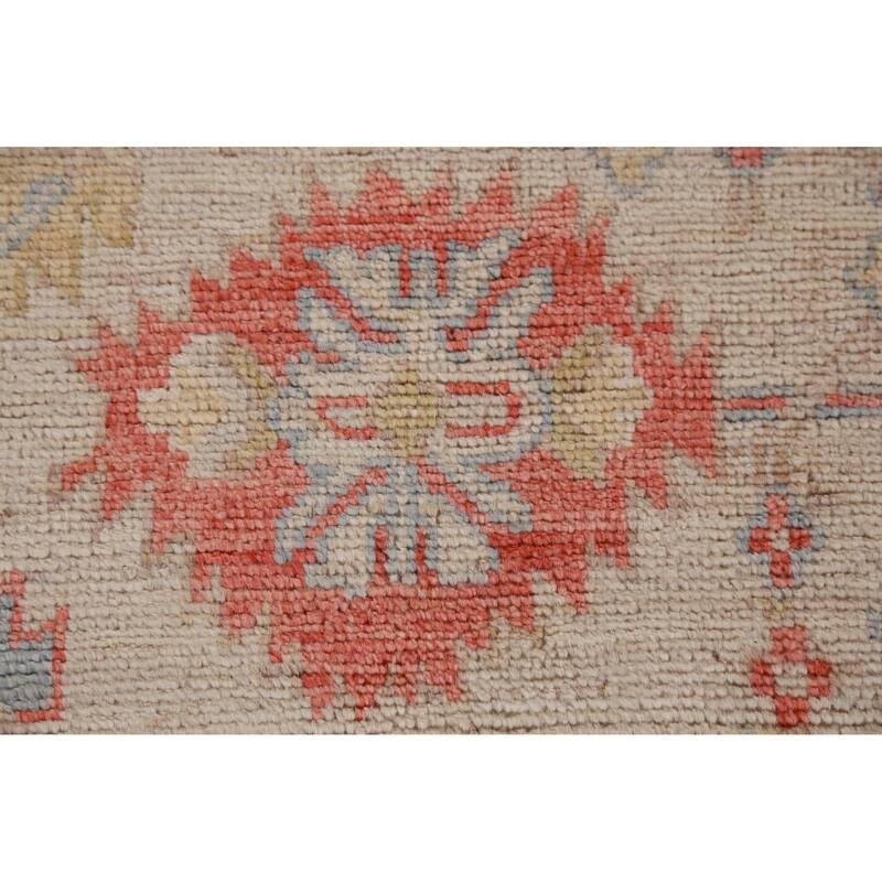 Hand Knotted Oriental 100% Wool Carpet Transitional All-Over Beige & Ivories Oushak Area Rug - 8' 11'' X 6' 0''