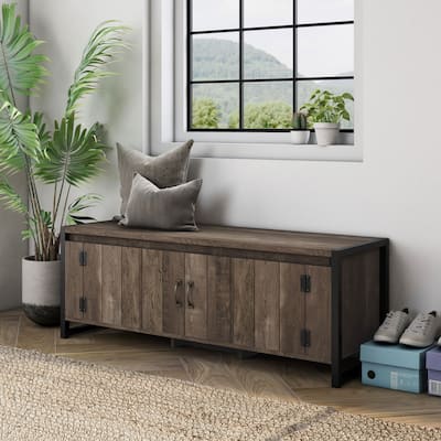 DH BASIC Industrial Oak 49-inch Iron Legs Storage Bench by Denhour