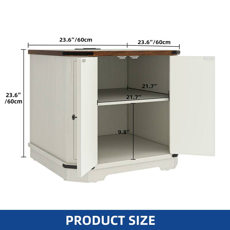 Moasis End Table with Charging Station, Farmhouse Side Table with Storage and Shelves