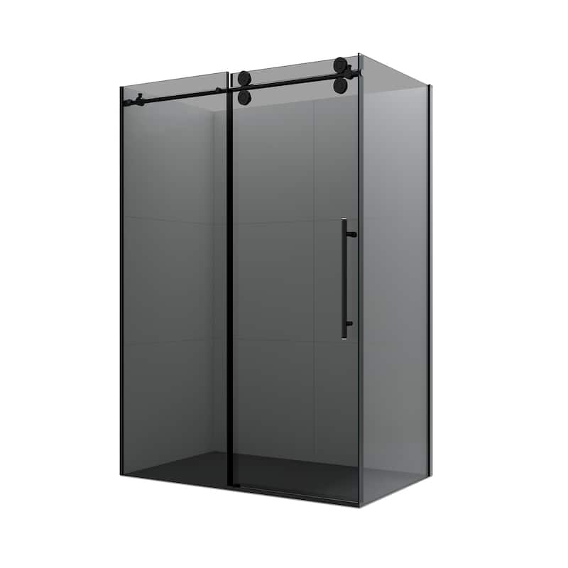 Echarri Rectangle Sliding Frameless Shower Enclosure with Tinted Glass - 48" W x 78" H - Matte Black