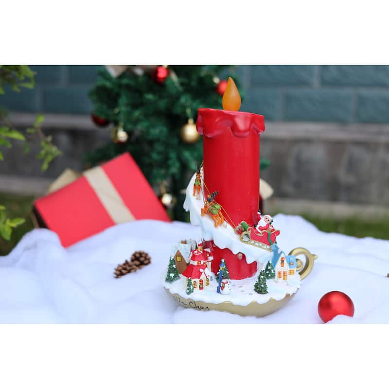 LED Lighted Candle with Village Christmas Decoration - 13.25"