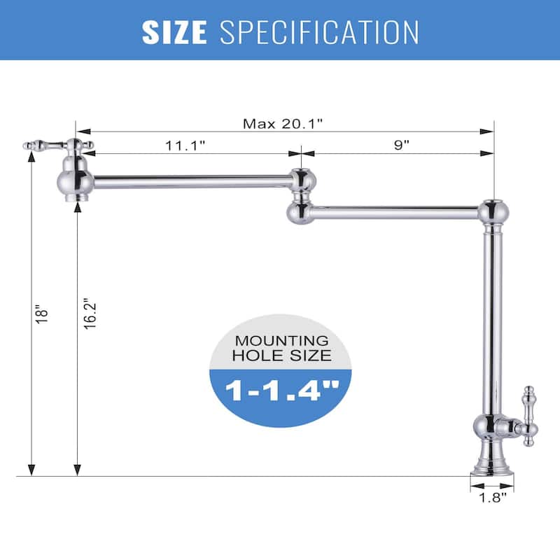 WOWOW 2-Handle Deck Mount Pot Filler Kitchen Faucet with Dual Swing Joints Design