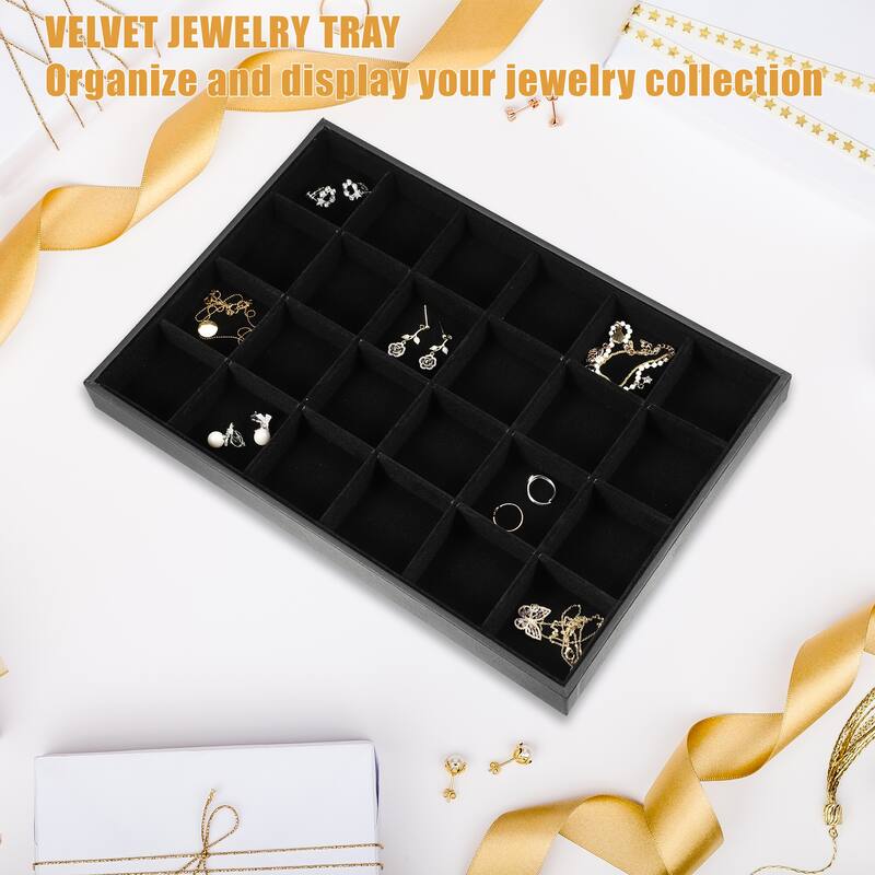 24 Grid Jewelry Tray Stackable for Rings Earrings Necklace Bracelet - Black