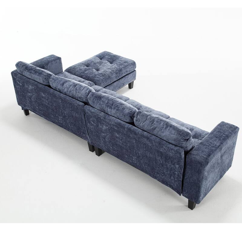 Blue 104.5'' L-Shaped Modular 5-Seat Sectional Sofa with Storage Ottoman, Reversible Chaise, and 4 Back Cushions
