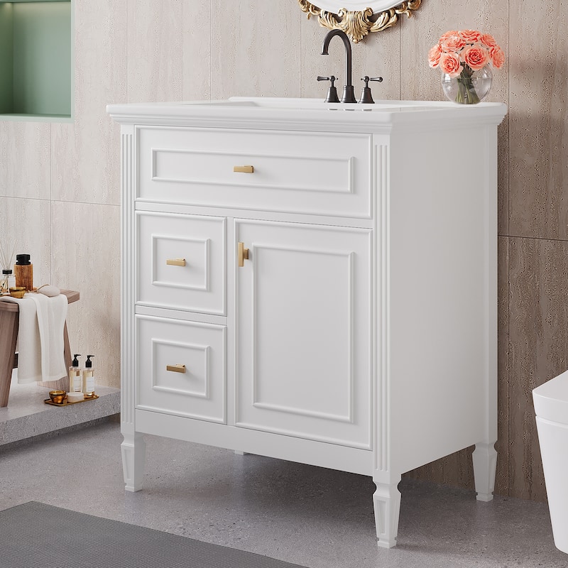 30" Bathroom Vanity with Sink, Bathroom Vanity Cabinet with One Flip Drawer and Two Drawers, Adjustable Shelf