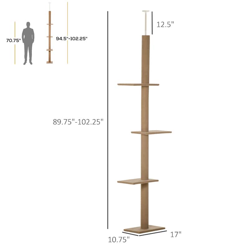 8.5 ft Adjustable Cat Tree Tower with Platforms & Ceiling Tension Rod - 17" L x 10.75" W x 89.75" H
