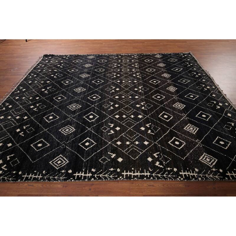 Dark Blue & Brown Moroccan Oriental Area Rug Hand-Knotted Wool Carpet - 8'0" x 10'0"