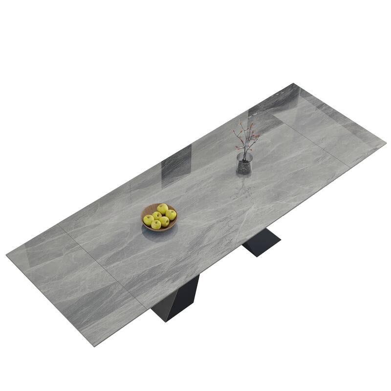 110.24" Extendable Rectangular Sintered Stone Double Pedestal Dining Table Seat 8-10