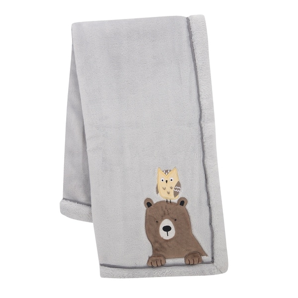 slide 2 of 5, Lambs & Ivy Sierra Sky Grey Bear/Owl Soft Fleece Baby Blanket