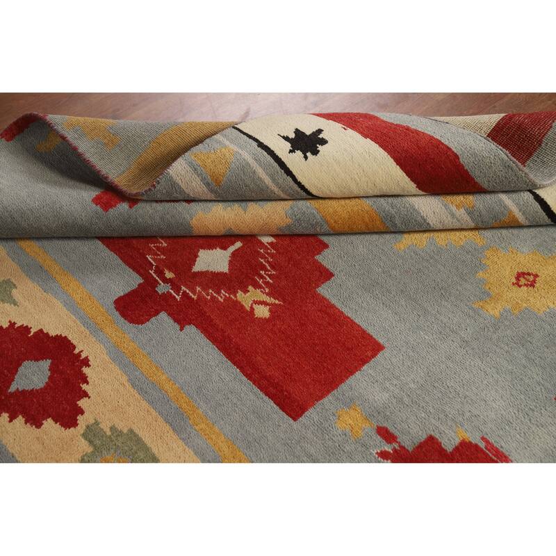 Hand Knotted Oriental 100% Wool Carpet Modern Geometric Greys & Charcoal Gabbeh Area Rug - 9' 2'' X 6' 0''