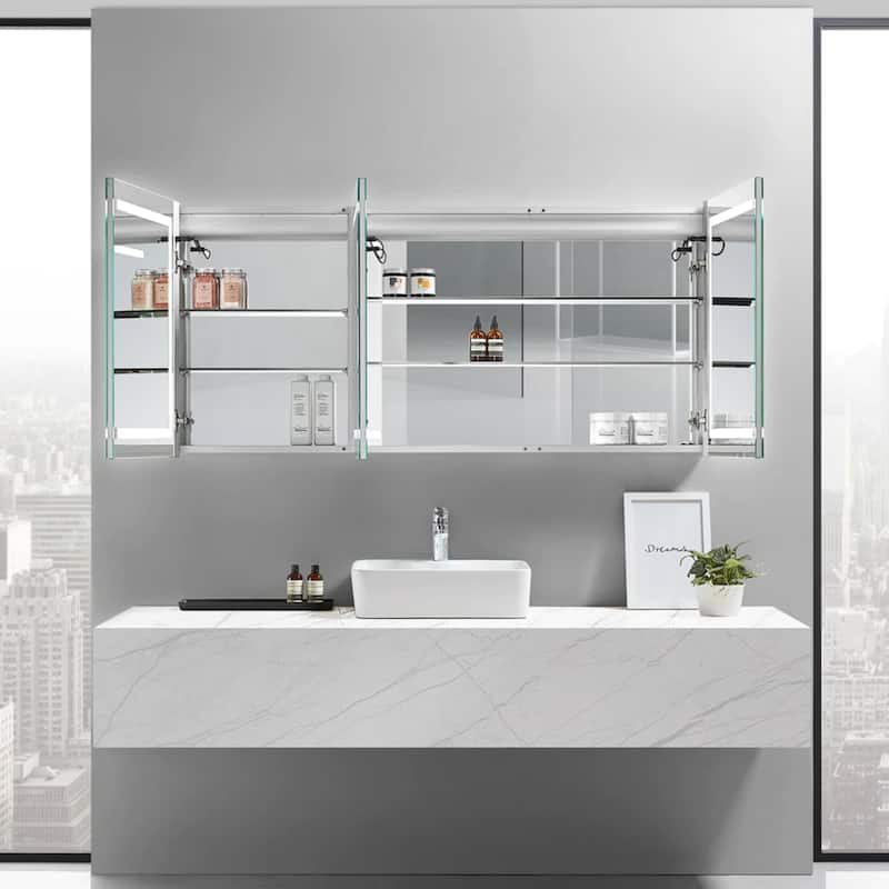 Modern Mirrors Europa III 28x60 inch 3 Door Bathroom Mirror Cabinet - 28*60
