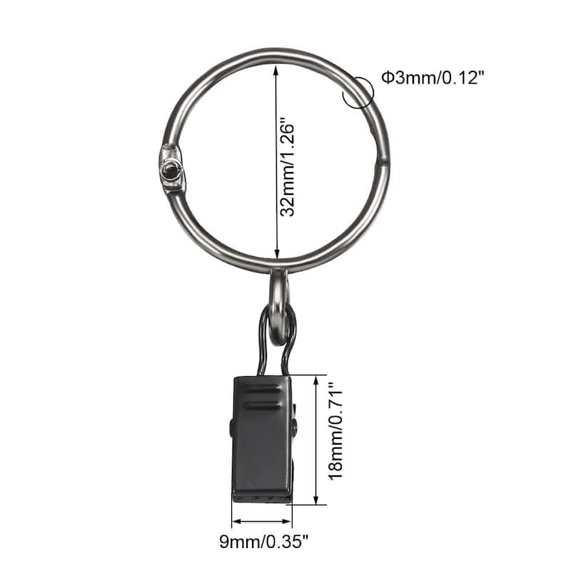 6 Pack Curtain Clips Rings Drapery Shower Ring w Clips 1.26" Interior Dia Black