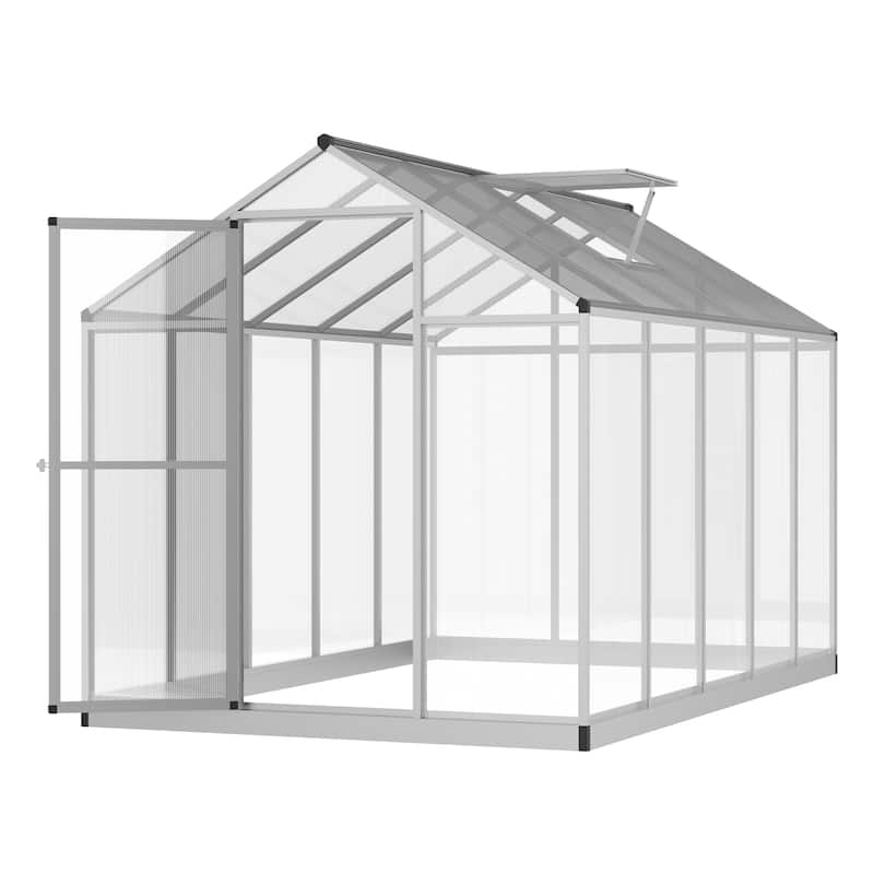 Outsunny 10' L x 6' W Polycarbonate Walk-In Greenhouse with Rooftop Vent & UV-Resistant Walls