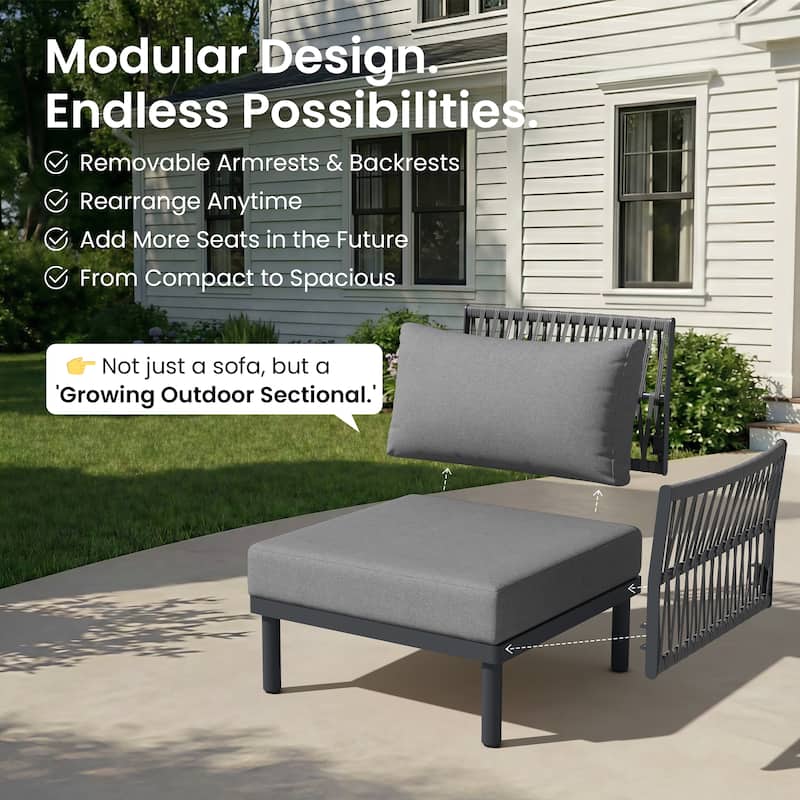 2/4/6/8-Seat Modular All-Weather Aluminum Outdoor Sectional Sofa Set with Deep Seating Patio Conversation Set