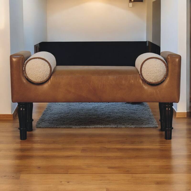 Artisan Furniture Solid Wood, Upholstered Chester Buffalo Bench