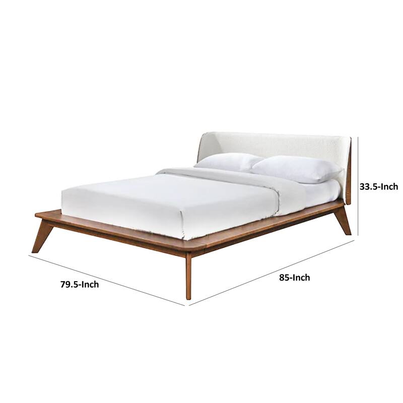 Linzy King Size Bed w Beige Boucle Winged Headboard, Walnut Brown