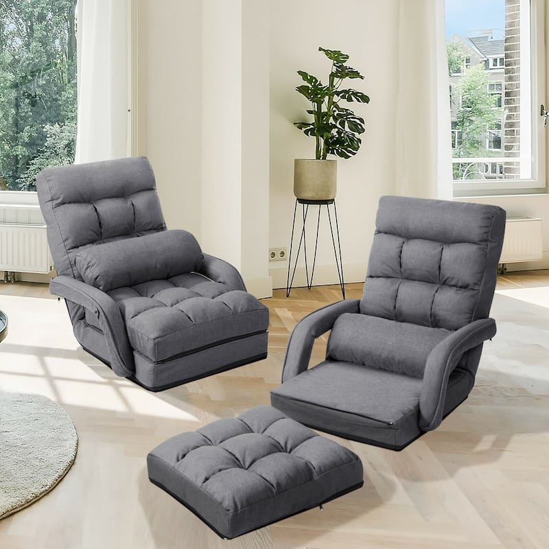 Folding Lazy Floor Chair Sofa with Armrests and Pillow - 22" x 26" x 29" (L x W x H)