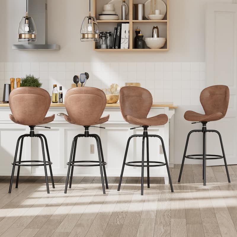 Javlergo 2/4/6 Pack Bar Stools Brown Mid Century Modern PU Leather 360° Swivel & Ring Footrest Kitchen Island Barstools