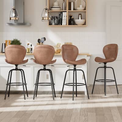 Javlergo 2/4 Pack Bar Stools Brown Mid Century Modern PU Leather 360° Swivel & Ring Footrest Kitchen Island Barstools