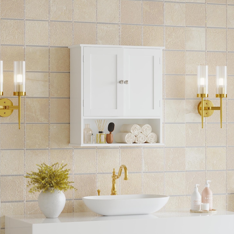 Bathroom Wall Cabinet with Door, Over Toilet Storage Cabinet with and Adjustable Shelves, 3-Tier Medicine Cabinet Wall Mounted