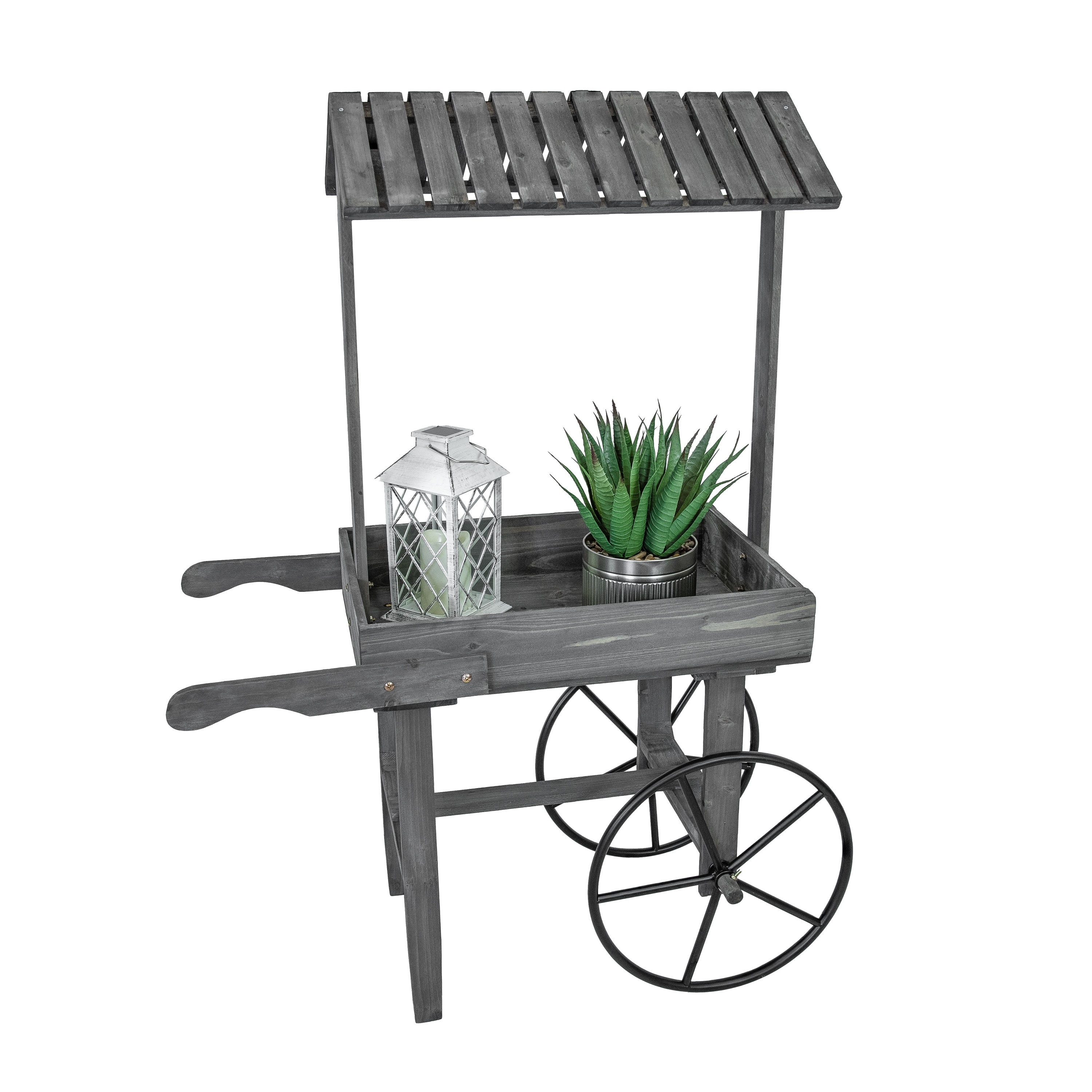 Sunnydaze Rustic, Vintage Flower Cart Display Stand with Wheels