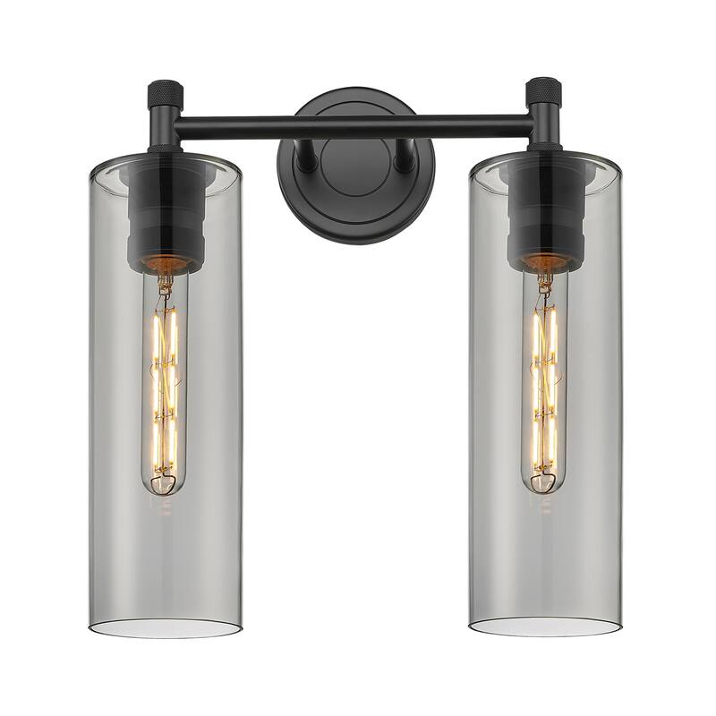 Innovations Lighting Crown Point - 2 Light 12" Wall-Mounted Bath Vanity Light - Matte Black/Light Smoke