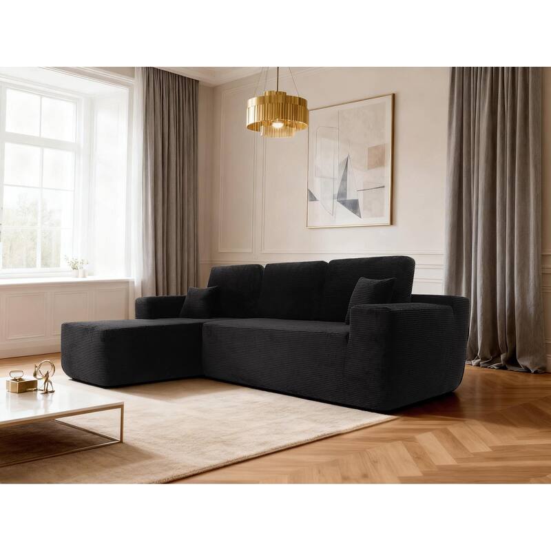 Oversized Corduroy Corner Sofa with Chaise, Boneless L-Shaped Sectional Couch, Modular Deep Seat Couches with Pillows