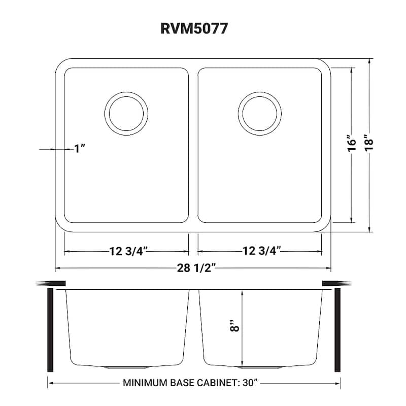 Ruvati 28-inch Undermount Kitchen Sink 50/50 Double Bowl 16 Gauge Stainless Steel - RVM5077 - 8' x 11'