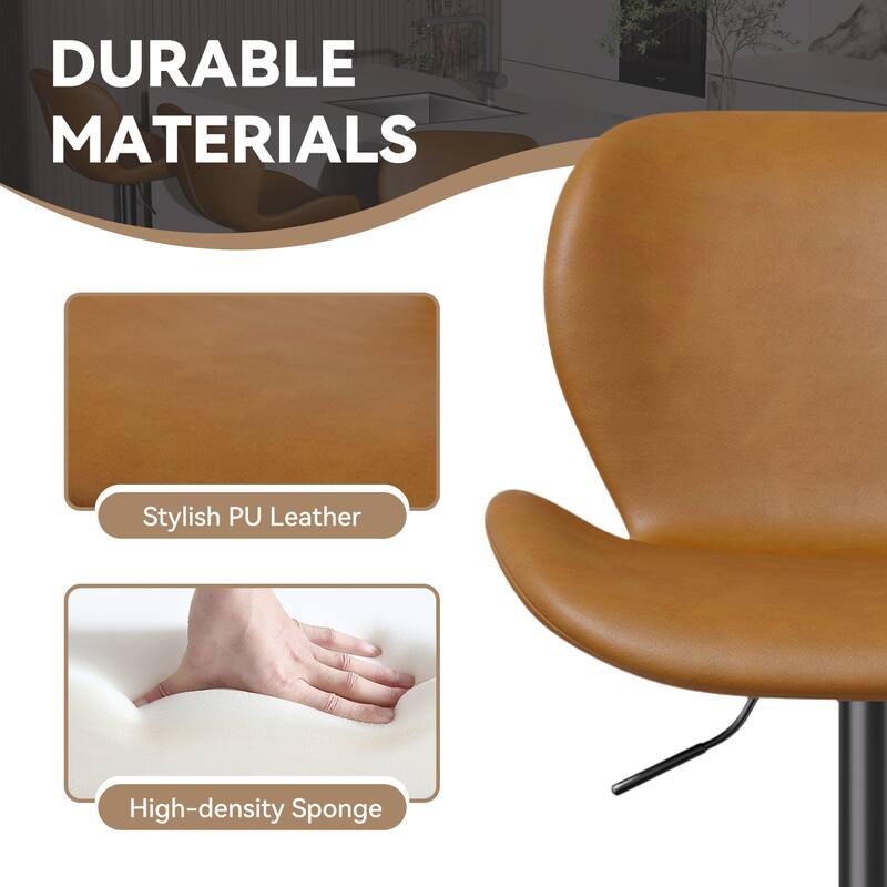 Swivel Bar Stools Set of 2,PU Leather Upholstered Barstools with Back & Footrest, Seat Adjustable Height 22.2-31IN Bar Chairs