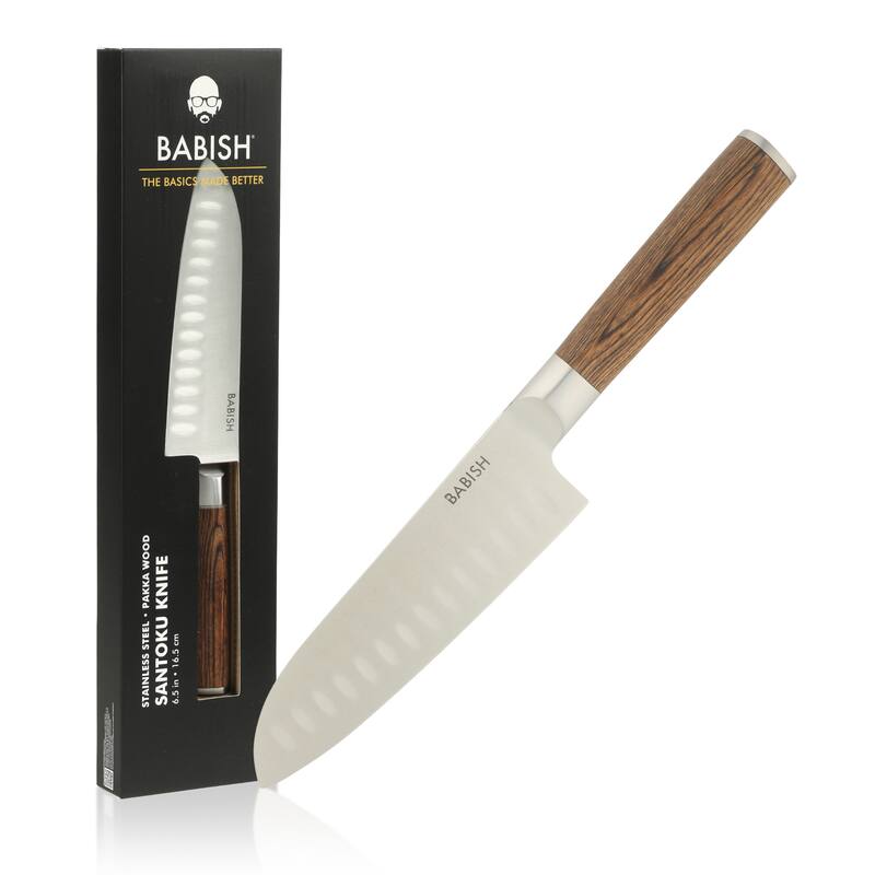 Babish High Carbon 1.4116 German Steel Full Tang 6.5-Inch Santoku Knife - for Chopping, Slicing, Dicing & Precision Prep - Dark Brown