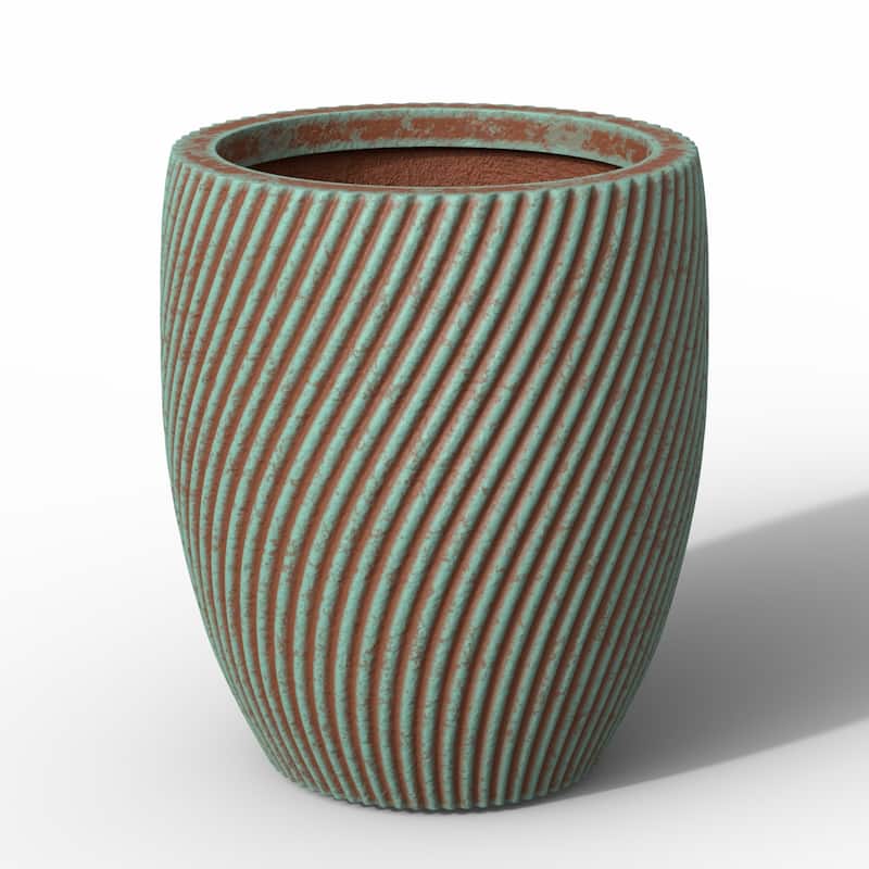 Tall Concrete Flower Pot with Drainage Holes and Enhanced Interior - 15.5 x 18 in - Teal