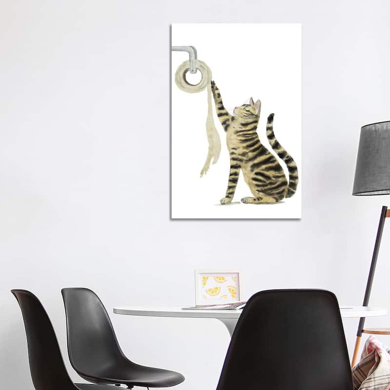 iCanvas "Tabby Cat And Toilet Paper" by Alexey Dmitrievich Shmyrov Canvas Print - 40x26x1.5