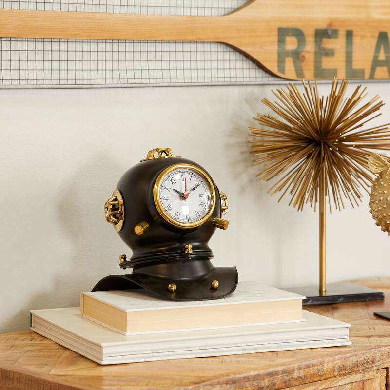 Metal Nautical Clock Decor - Gold, Brass, or Black - 8 x 7 x 8 - Black