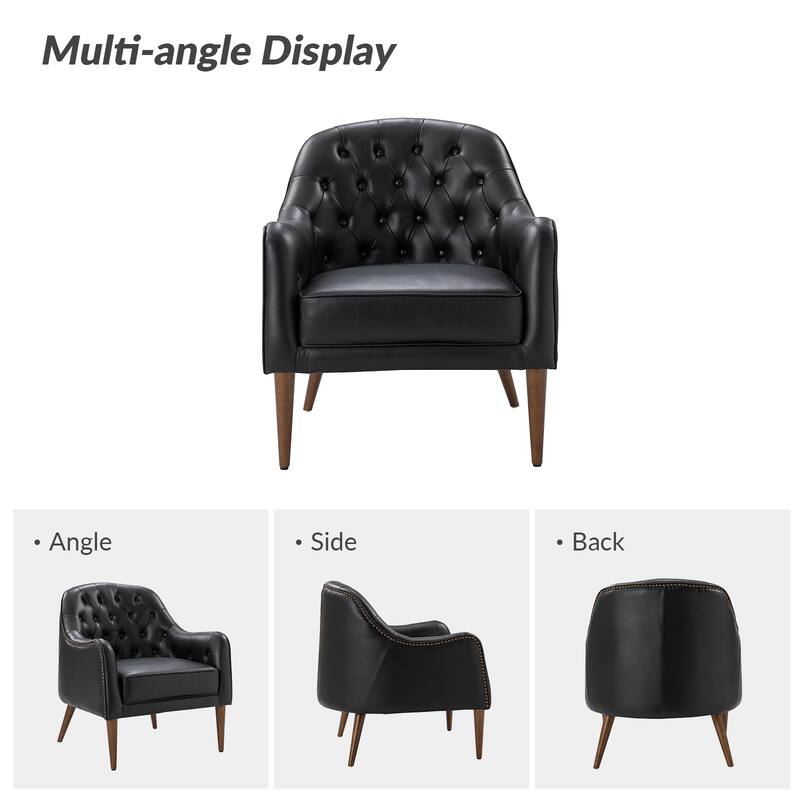 Melisa Classic Genuine Leather Wood Legs Barrel Chair With Tufted Back Set Of 2 By HULALA HOME