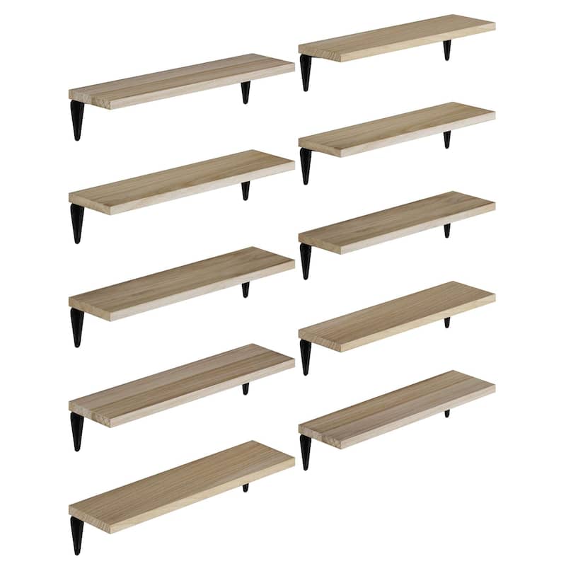 Wallniture Arras 17x4.5" Floating Bookshelves, Hanging Shelves for Living Room, Farmhouse Decor, Custom Finish and Piece Options - 10 Pieces Natural
