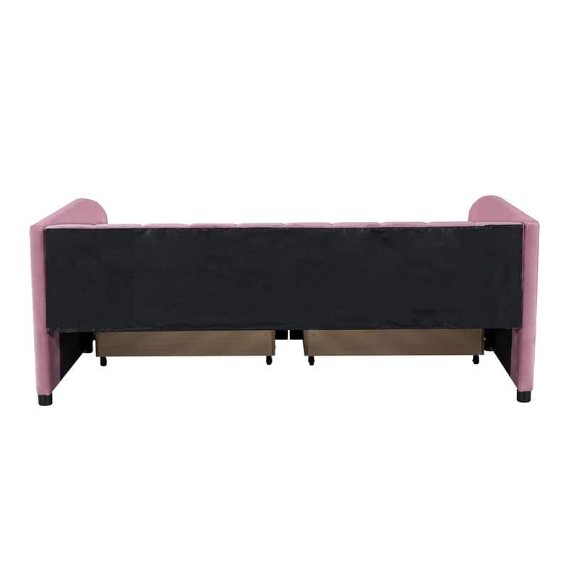 Velvet Upholstered Daybed with Ergonomic Design Backrest and 2 Drawers,Twin Size