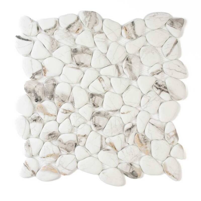 The Tile Life Huron Rock 12x12 Calacatta Glass Mosaic Pebble Floor & Wall Tile - 4 x 4 Sample