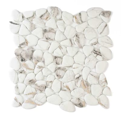The Tile Life Huron Rock 12x12 Calacatta Glass Mosaic Pebble Floor & Wall Tile