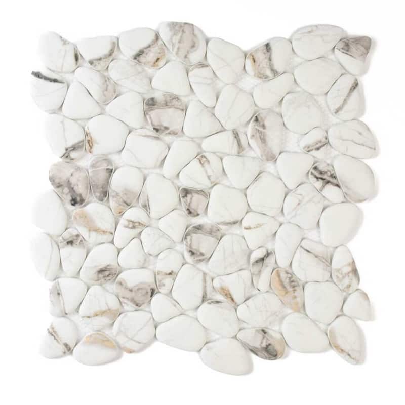 Huron Rock 12x12 Matte Glass Pebble Mosaic Tile - Floor, Wall, Backsplash - 1 Sheet (1 Sq. ft.) - Calacatta