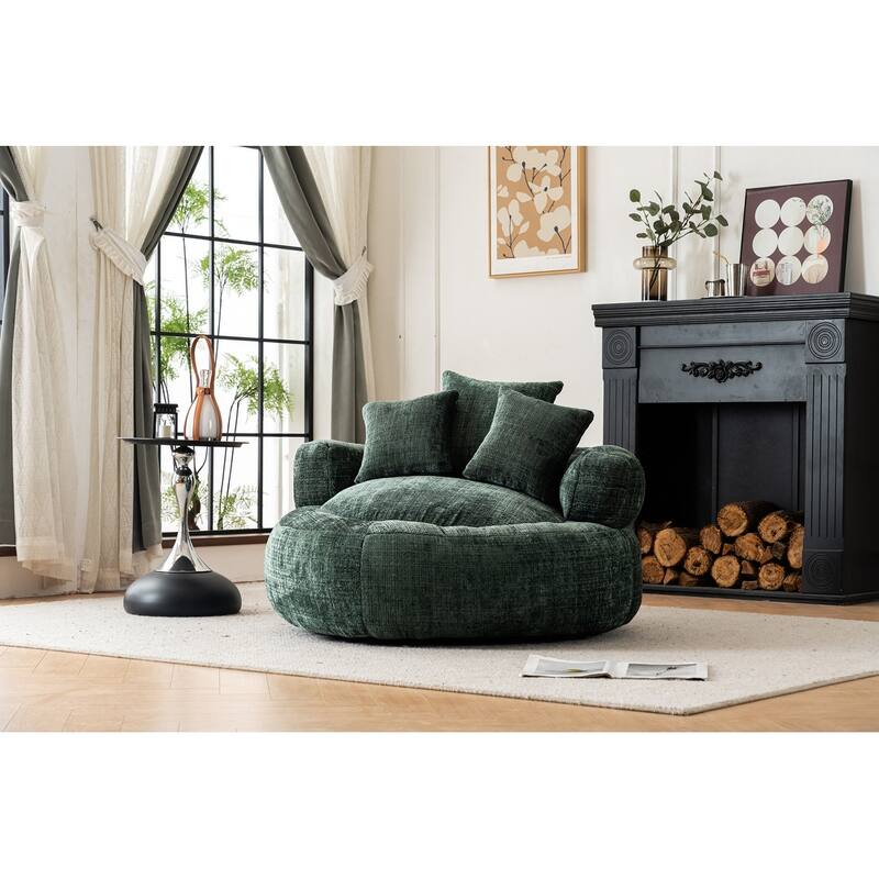 Round Bean Bag Chairs for Soft Chenille Cover - Green