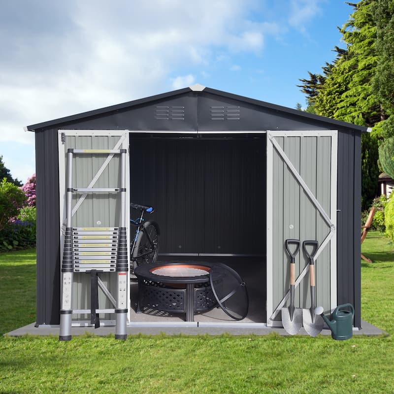 Rustproof Metal Garden Shed with Hinged Door & Integrated Vents Outdoor Tool Shed Storage Shed with Security Lock