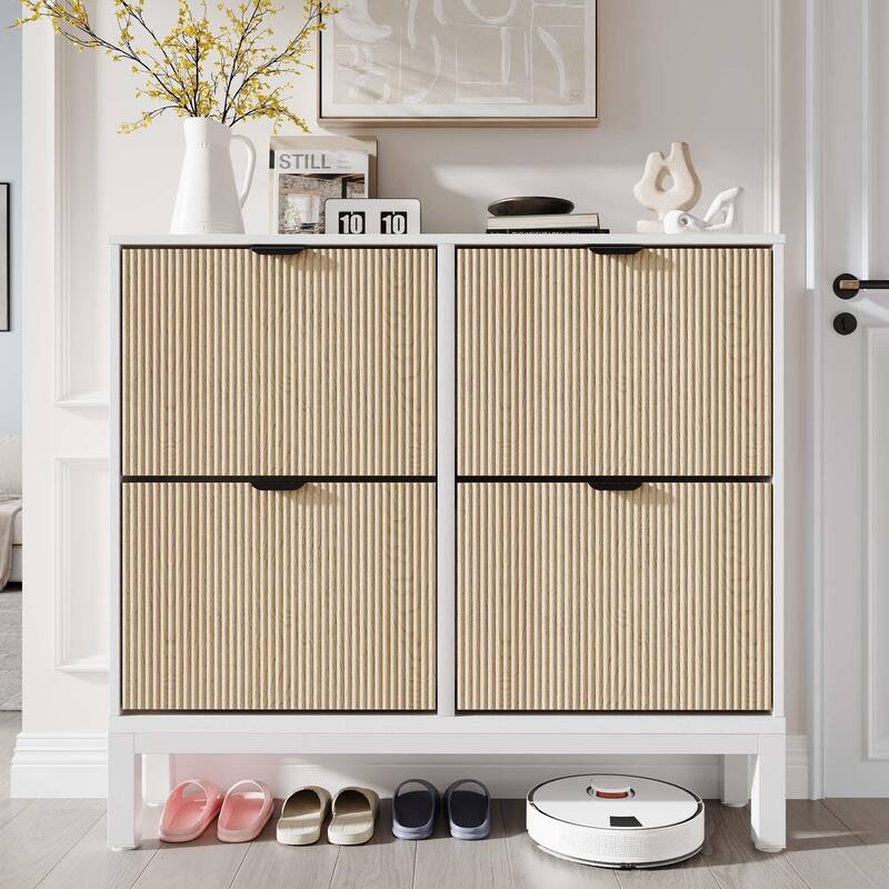 4-Door Farmhouse Shoe Storage Cabinet with Adjustable Shelves