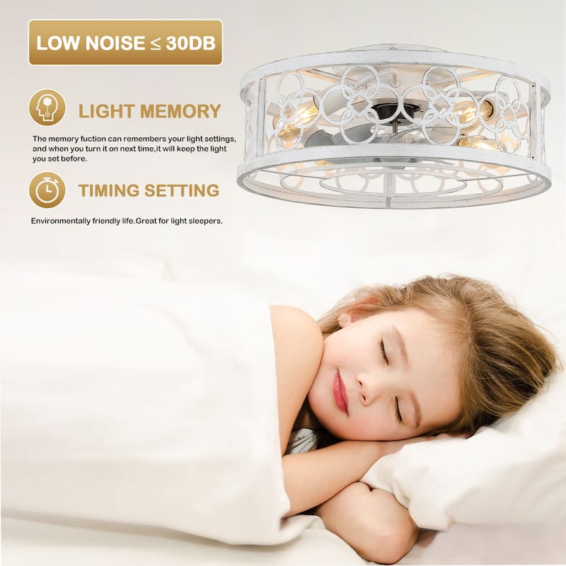 Bella Depot 20" Farmhouse Flush Mount Ceiling Fan, 3-Speed Reversible Caged Ceiling Fan with Light with Remote Control