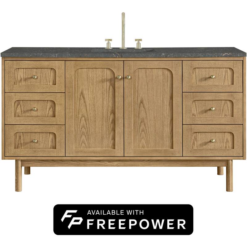 James Martin Vanities 545-V60S-FPBL Laurent 60" Wall Mounted or Free - Light Natural Oak - Oak Finish